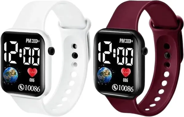ZYVRA_White,_Maroon_Faux_Leather_Digital_Watch_For_Unisex