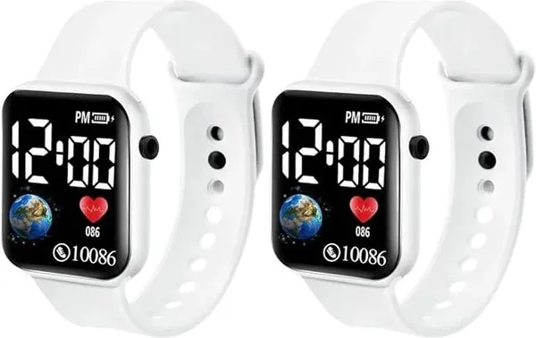 ZYVRA_White_Faux_Leather_Digital_Watch_For_Unisex