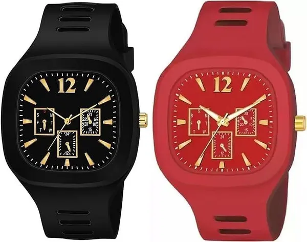 ZYVRA_Black,_Red_Faux_Leather_Analog_Watch_For_Unisex