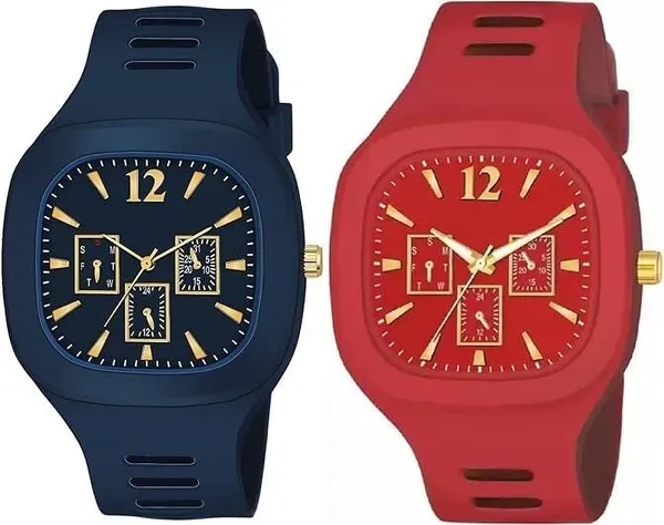 ZYVRA_Blue,_Red_Faux_Leather_Analog_Watch_For_Unisex