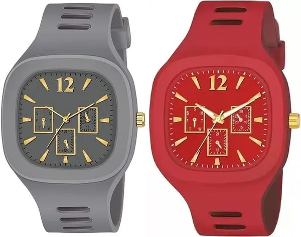 ZYVRA_Grey,_Red_Faux_Leather_Analog_Watch_For_Unisex