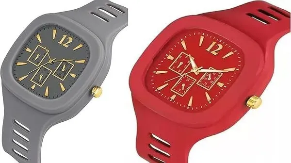 ZYVRA_Grey,_Red_Faux_Leather_Analog_Watch_For_Unisex