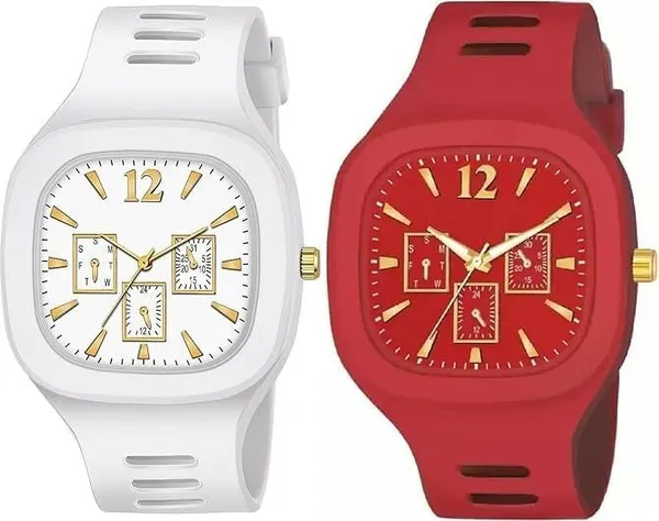 ZYVRA_Red,_White_Faux_Leather_Analog_Watch_For_Unisex
