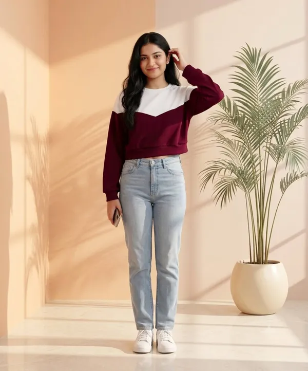 Maroon_White_Cotton_Colorblock_Cropped_Sweatshirt_For_Women