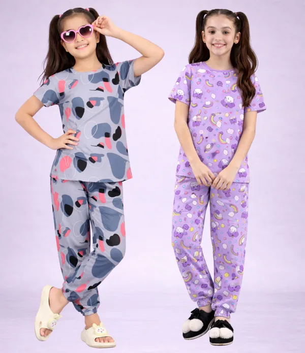 Multicolor_Cotton_Printed_Pajama_Set_For_Girls