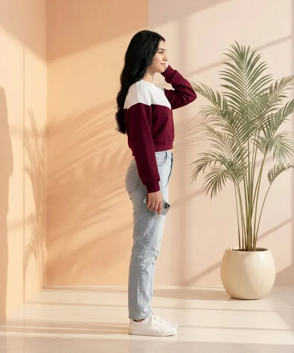 Maroon_White_Cotton_Colorblock_Cropped_Sweatshirt_For_Women
