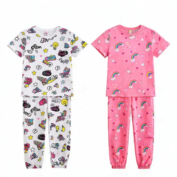 Multicolor_Cotton_Printed_Pajama_Set_For_Girls