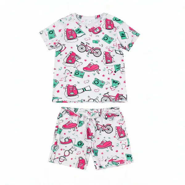 White_Cotton_Printed_T-Shirt_&_Shorts_Set_For_Girls