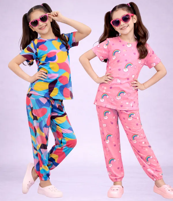 Cotton_Printed_Short_Sleeve_Pajama_Set_For_Girls