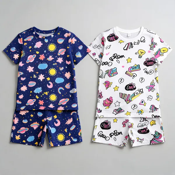 Cotton_Short_Sleeve_Printed_T-Shirt_&_Shorts_Set_For_Girls