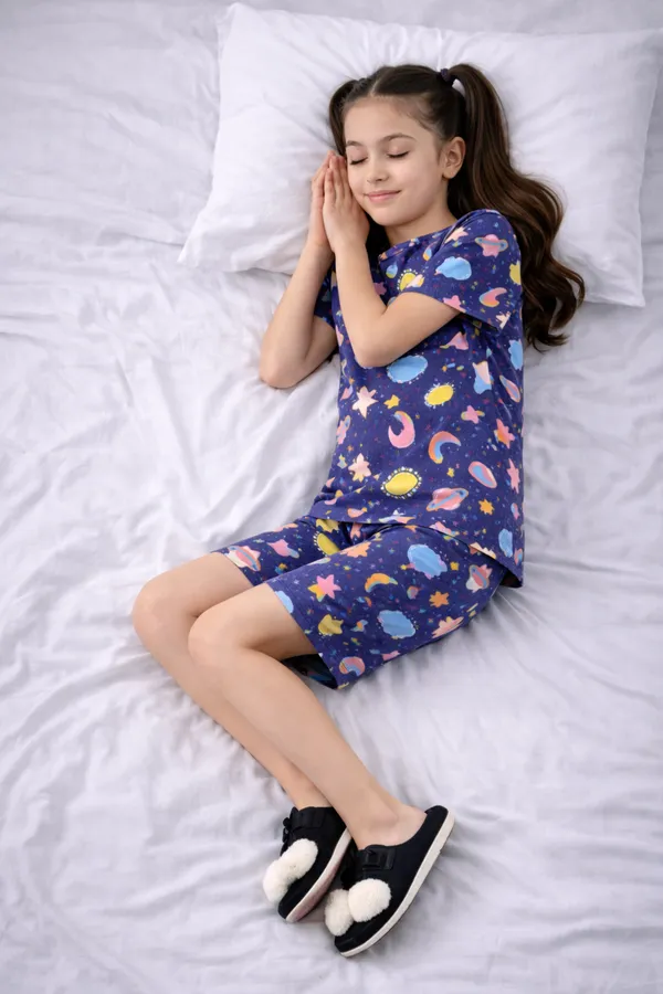 Blue_Printed_Short_Sleeve_Sleepwear_Set_for_Girls