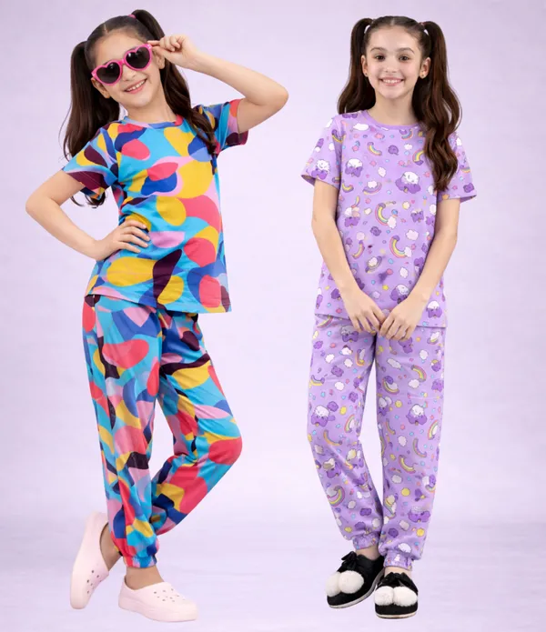 Multicolor_Cotton_Printed_Pajama_Set_For_Girls