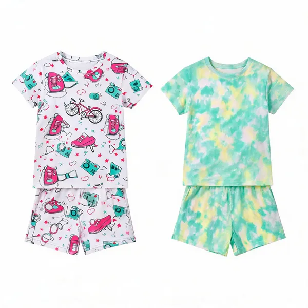 Multicolor_Cotton_Regular_Fit_T-Shirt_&_Shorts_Set_For_Girls