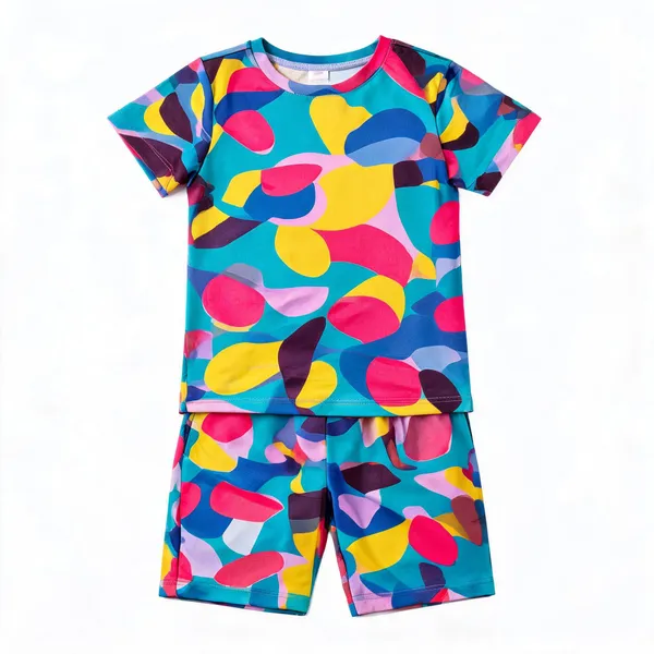 Multicolor_Cotton_Regular_Fit_Printed_T-Shirt_&_Shorts_Set_For_Girls
