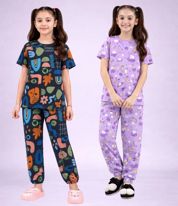 Multicolor_Cotton_Printed_Pajama_Set_For_Girls