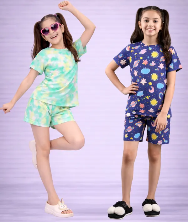 Multicolor_Cotton_Relaxed_Fit_T-Shirt_&_Shorts_Set_For_Girls