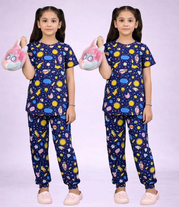 Navy_Cotton_Printed_Pajama_Set_For_Girls
