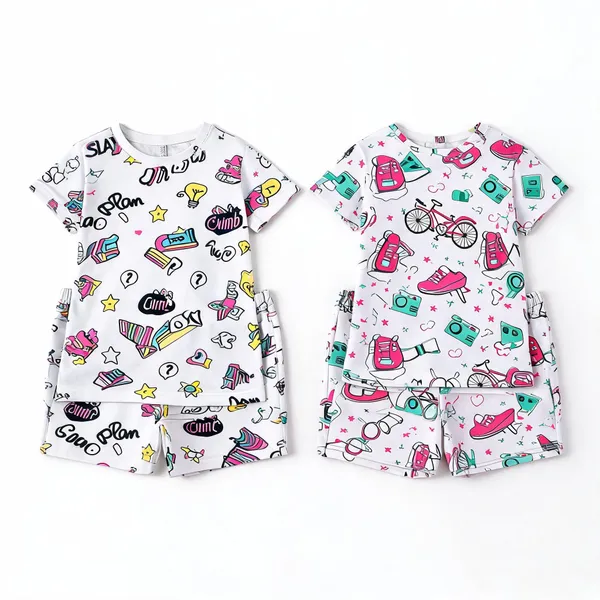 White_Cotton_Printed_T-Shirt_&_Shorts_Set_For_Girls