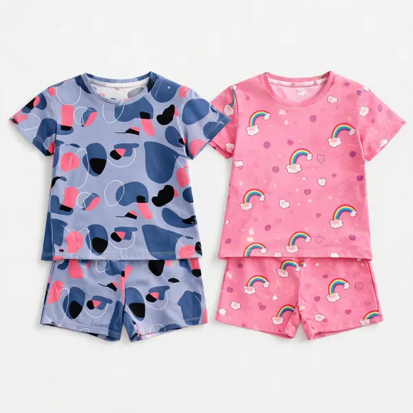 Cotton_Printed_Short_Sleeve_T-Shirt_&_Shorts_Set_For_Girls