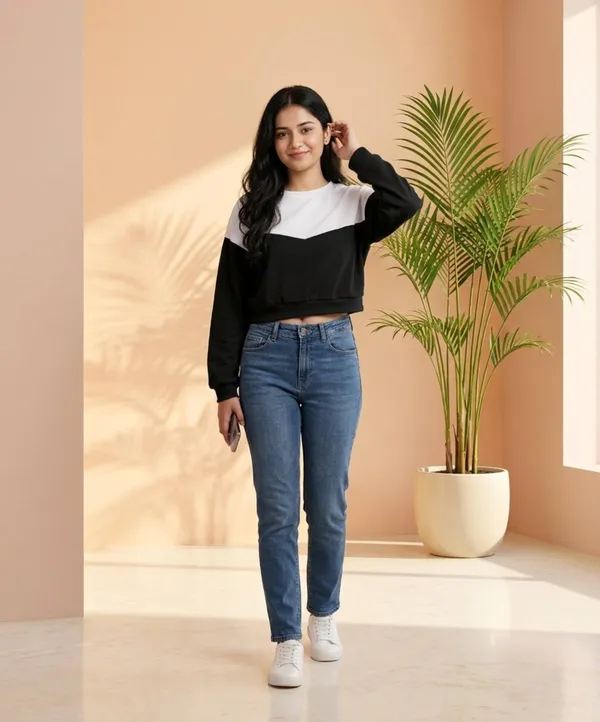Black_White_Textured_Cropped_Sweatshirt_for_Women