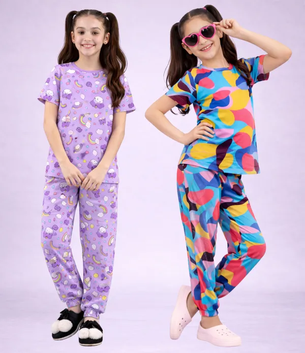 Purple_And_Multicolor_Printed_Night_Suit_Set_for_Girls