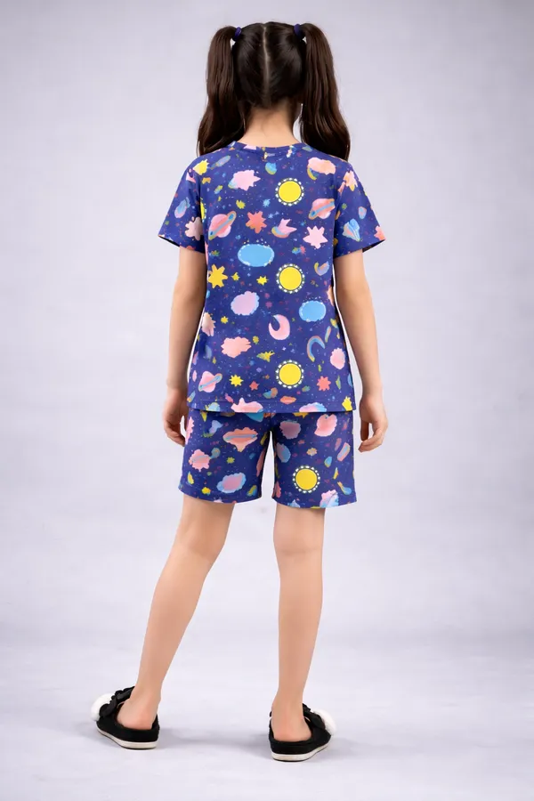 Blue_Printed_Short_Sleeve_Sleepwear_Set_for_Girls