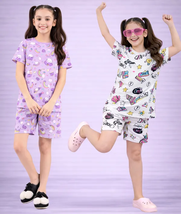 Cotton_Printed_Short_Sleeve_T-Shirt_&_Shorts_Set_For_Girls