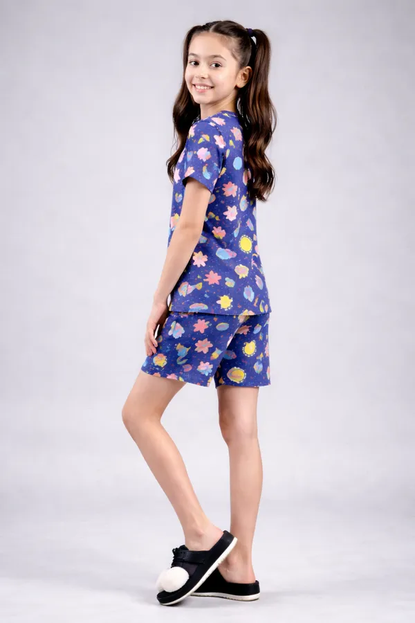 Blue_Printed_Short_Sleeve_Sleepwear_Set_for_Girls