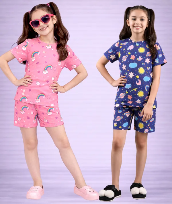 Cotton_Printed_Short_Sleeve_T-Shirt_&_Shorts_Set_For_Girls