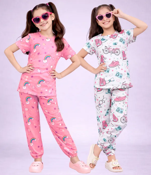 Multicolor_Cotton_Printed_Pajama_Set_For_Girls