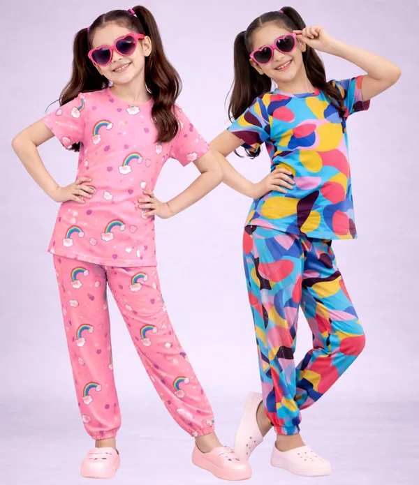 Cotton_Short_Sleeve_Printed_Pajama_Set_For_Girls