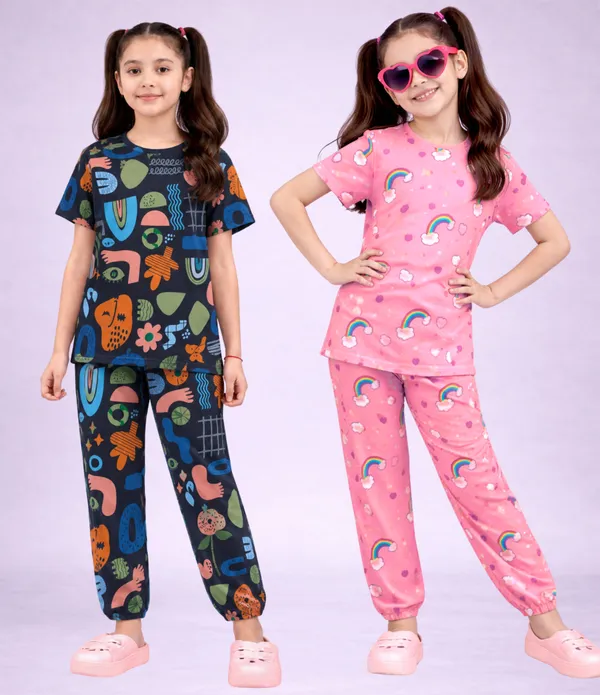 Cotton_Printed_Short_Sleeve_Pajama_Set_For_Girls