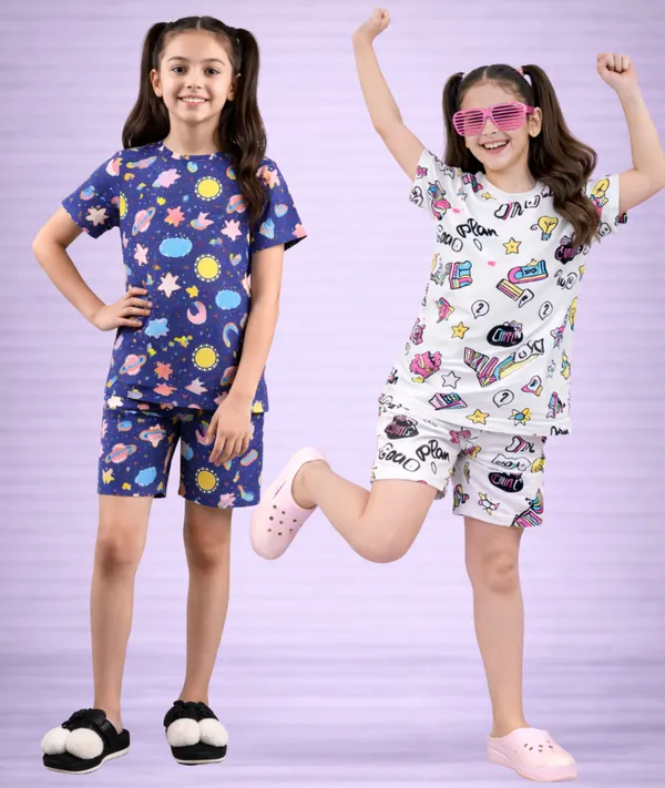 Cotton_Short_Sleeve_Printed_T-Shirt_&_Shorts_Set_For_Girls