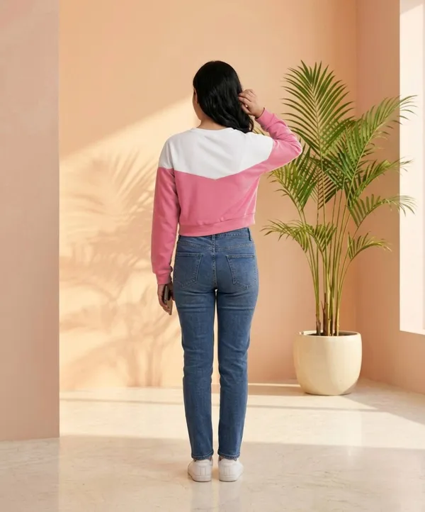 Pink_&_White_Cotton_Colorblock_Cropped_Sweatshirt_For_Women