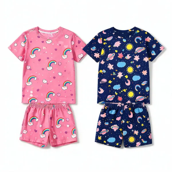 Cotton_Printed_Short_Sleeve_T-Shirt_&_Shorts_Set_For_Girls