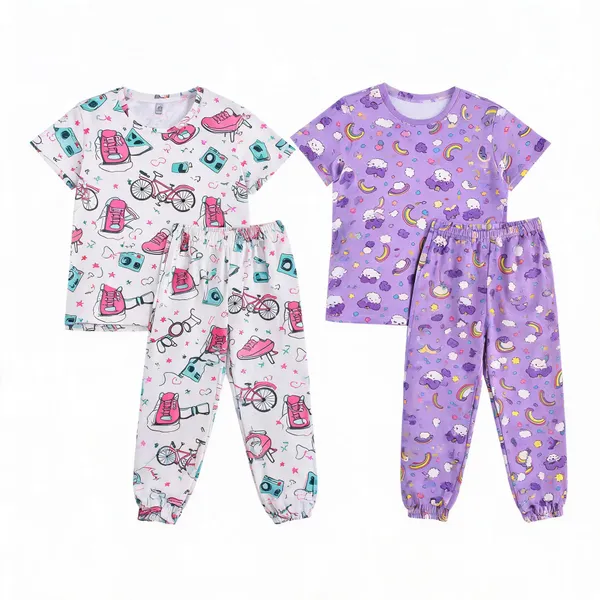 Multicolor_Cotton_Printed_Pajama_Set_For_Girls