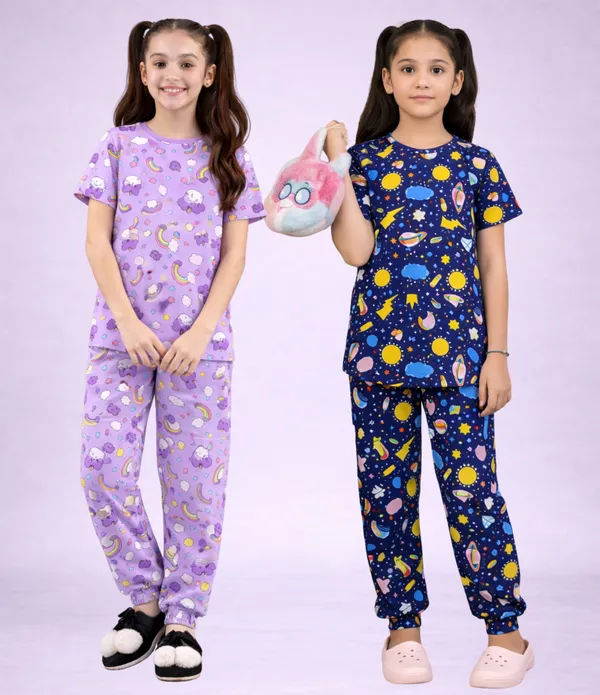 Multicolor_Cotton_Printed_Pajama_Set_For_Girls