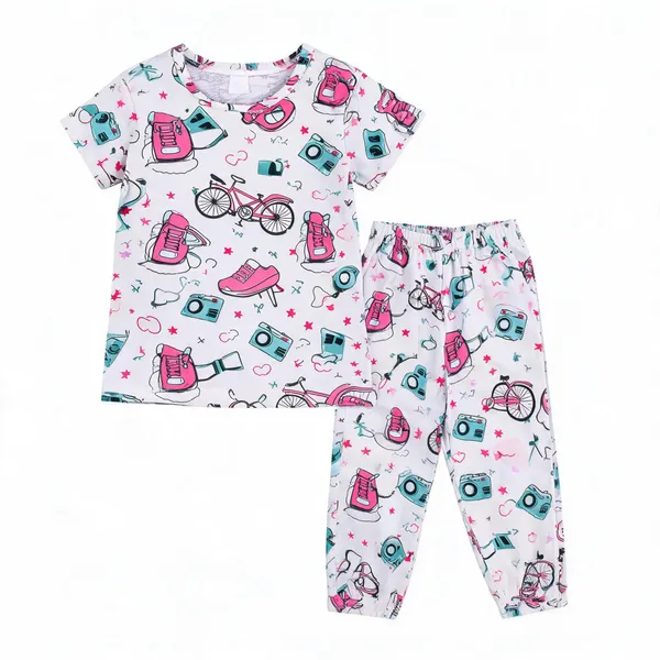 White_Cotton_Short_Sleeve_Printed_Pajama_Set_For_Girls