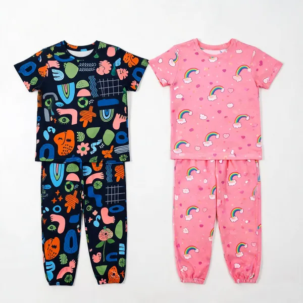 Cotton_Printed_Short_Sleeve_Pajama_Set_For_Girls