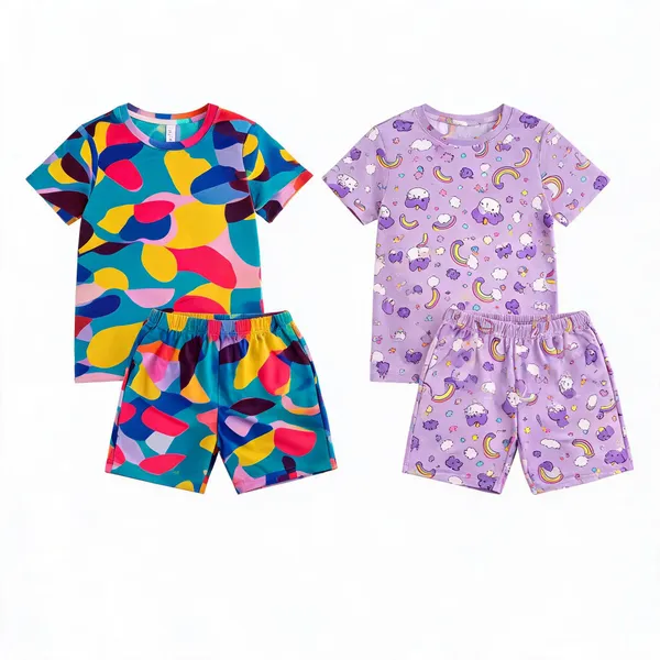 Multicolor_Cotton_Regular_Fit_Printed_T-Shirt_&_Shorts_Set_For_Girls