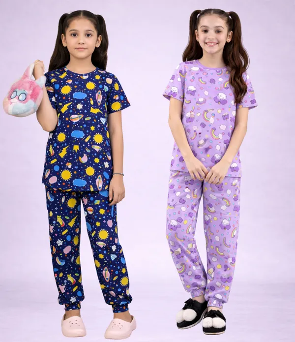 Multicolor_Cotton_Printed_Pajama_Set_For_Girls