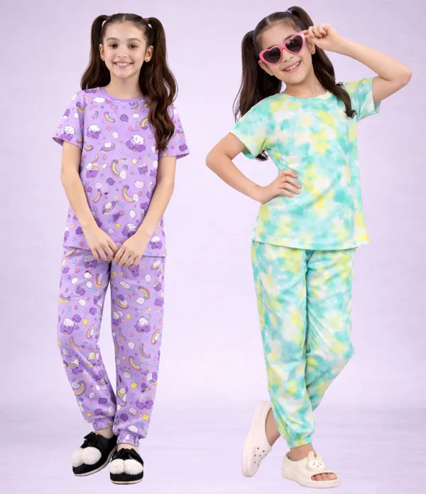 Cotton_Printed_Short_Sleeve_Pajama_Set_For_Girls
