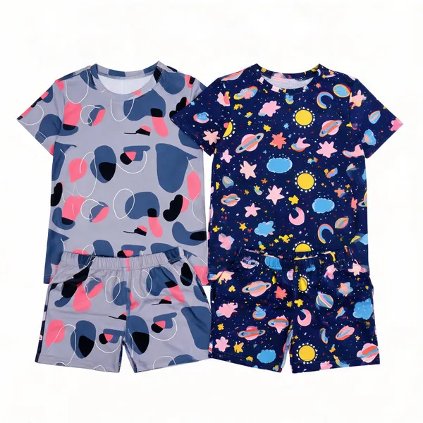 Multicolor_Cotton_Printed_Regular_Fit_T-Shirt_&_Shorts_Set_For_Girls