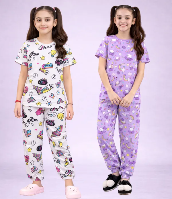Multicolor_Cotton_Printed_Pajama_Set_For_Girls