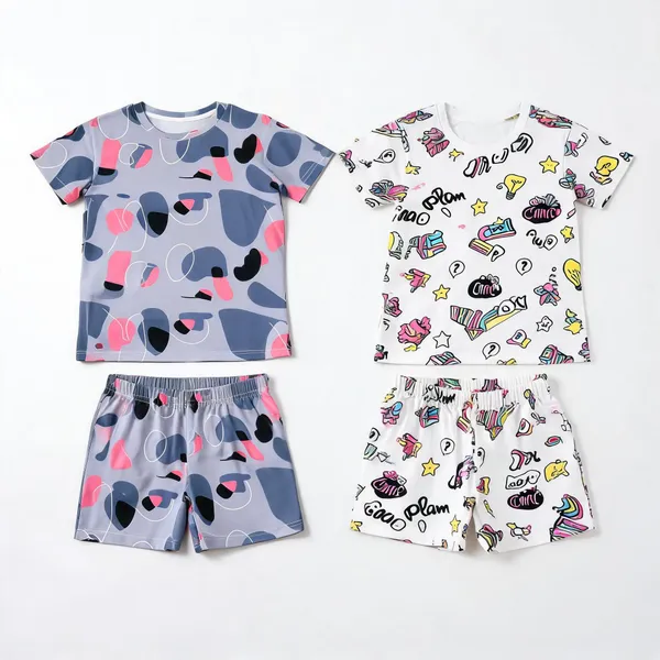 Cotton_Short_Sleeve_Printed_T-Shirt_&_Shorts_Set_For_Girls