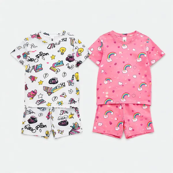 Pink_Cotton_Printed_T-Shirt_&_Shorts_Set_For_Girls