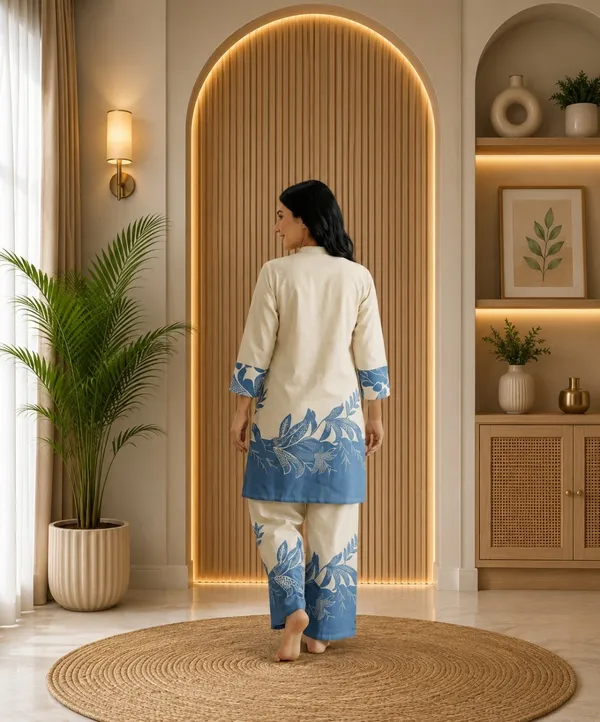 Cream_&_Blue_Cotton_Printed_Kurta_Palazzo_Set_For_Women
