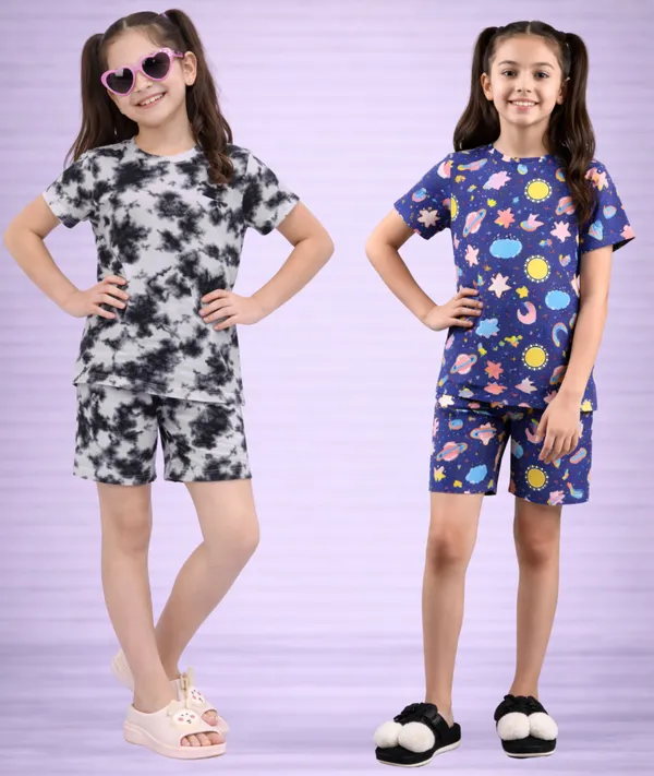 Cotton_Printed_Short_Sleeve_T-Shirt_&_Shorts_Set_For_Girls