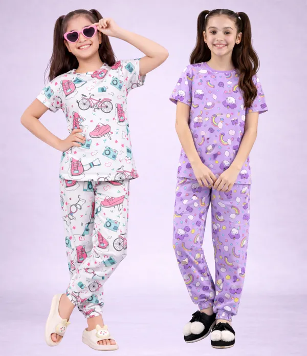 Multicolor_Cotton_Printed_Pajama_Set_For_Girls