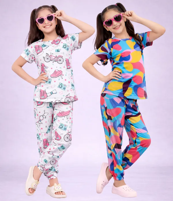 Multicolor_Cotton_Printed_Pajama_Set_For_Girls